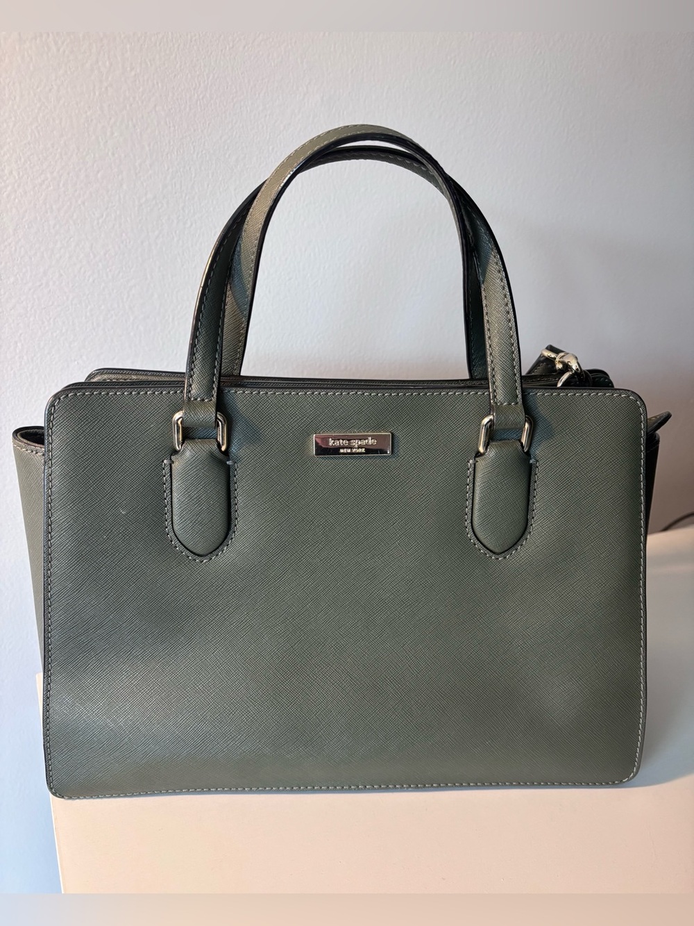 kate spade green structured saffiano satchel